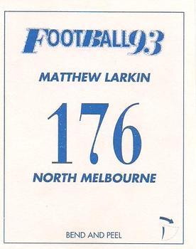 1993 Select AFL Stickers #176 Matthew Larkin Back